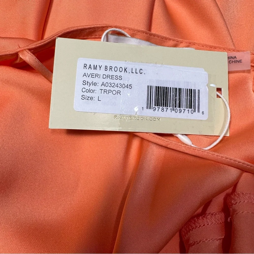 NWT New $495 Ramy Brook Averi Cowl Neck Slip TROPIC ORANGE Dress Size L - Picture 7 of 8